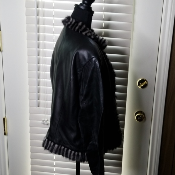 Leather Fur Trimmed Jacket - Picture 3 of 3